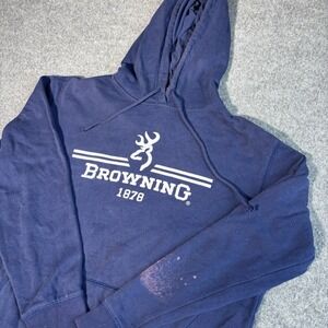 Browning 1878 Hoodie Mens Large Navy Blue Buckmark Deer Logo Hunting Pullover